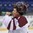 POPRAD, SLOVAKIA - APRIL 14: Latvia's Janis Voris #1 takes a drink during warm ups prior to preliminary round action against Switzerland at the 2017 IIHF Ice Hockey U18 World Championship. (Photo by Andrea Cardin/HHOF-IIHF Images)

